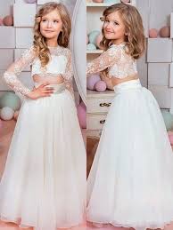 A Line Jewel Lace Sleeves Chiffon 2 Piece Flower Girl Dress Princess Flower Girl Dresses Flower Girl Dresses Flower Girl Dresses Tulle