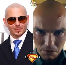 One picture is of Superman arch enemy Lex Luthor and the other is Multi  Grammy Award Winner Latin Hip Hop Artist Pitbull, bet you can't tell them  apart!