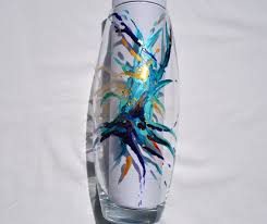 Vase Peint Style Murano En Turquoise Bleu Nuit Et Or Vase Haut Feuilles D Or Vase Bleu Et Or Grand Vase Bleu Peinture Sur Verre D Modern Vase Hand Painted Vase