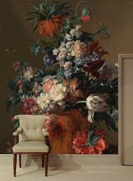 Dutch Dark Vintage Floral Art Removable Wallpaper Still Life Etsy In 2020 Painting Wallpaper Still Life Flowers Watercolor Mural
