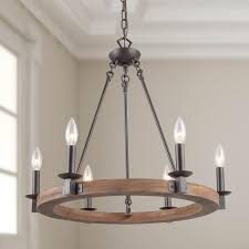 6 Light Farmhouse Wood Pendant Lighitng Chandelier Metal Wood Chandelier Wood Pendant Chandelier Wagon Wheel Chandelier