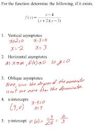 So, find the points where the denominator equals $$$0$$$ and check them. For The Function Determine The Following If It Exists 1 Vertical Asymptotes 2 Horizontal Asymptotes 3 Oblique Asymptotes 4 X Intercepts 5 Y Intercept Ppt Download