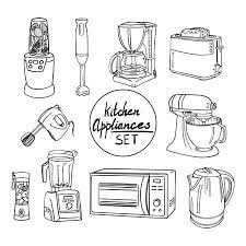 There are many types of kitchen appliances. Hand Drawn Kitchen Appliances Set Coffee Maker Different Types Of Mixers Toaster Electric Kettle Blender Microwave Oven Stand Mixer Set Of Household Kitchen Appliances In The Style Of Doodle Tasmeemme Com