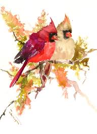 Two Birds On A Wire Painting Cardinal Birds Two Cardinals Male And Female Two Birds Cardinal Lover Bird Artwork Painting Original Watercolor One Of A Kind Bird Artwork Cardinal Painting Birds Painting