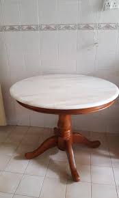 I have had this for a month and so far no scratches on the gold base. White Round Marble Dining Table Furniture Home Living Furniture Tables Sets On Carousell