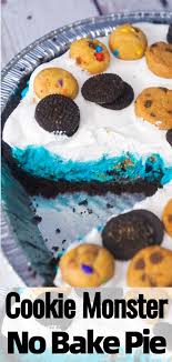 No Bake Cookie Monster Pie Is An Easy Dessert Recipe Your Kids Will Love This Colourful Pie Is Made With In Baking Recipes For Kids Easy Desserts Kid Desserts