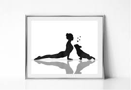 Yoga Gift Woman With A Dog Doing Yoga Black Wall Art Woman And French Bulldog Print Personalized Gift Dog Print Dog Lovers Decor In 2020 Black Wall Art Dog Lover Decor Dog