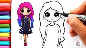 Dibujos de emojis para colorear faciles zentangle doodle emoji. Aprende A Dibujar Una Chica Kawaii Con Cabello De Colores Y Vestido De Estrellas Glitter Youtube
