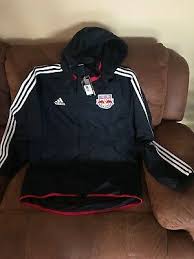 Black Adidas Jacket With Red Stripes Adidas New York Red Bulls Mls Rain Jacket Hoodie Nwt Size Large Mens Ebay Hoodie Jacket New York Red Bulls New Adidas