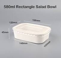580ml White Paper Rectangular Salad Bowl with Lid Options ...