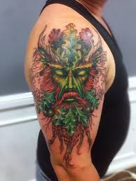 Tattoo By Mark Stewart Of Four Aces Tattoo In Aldinga Beach South Australia Mark S Version Of The Typically E Green Man Tattoo Pagan Tattoo Upper Arm Tattoos