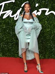 One of the highlights of the interview is when the beauty mogul jokingly criticized rocky's first red carpet outfit. British Fashion Awards 2019 Rihanna Proves She Is The Queen Of The Red Carpet In Mint Green Daily Mail Online