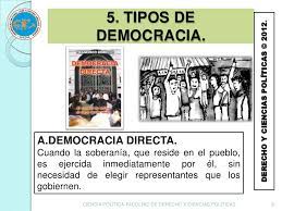 La democracia representativa, en este marco, es aquella que se ejerce mediante los representantes que surgen a partir de elecciones libres que se desarrollan de manera periódica. Democracia Directa Y Partipacion Politica