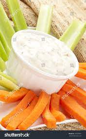 Snack Tray Celery Carrots Dip Above Foto Stock 523888777 Shutterstock
