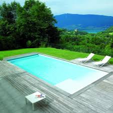 Piscine De 12x6 Filtration Sans Canalisation Pfi Liner Blanc Escalier Maconne Type Plage Immergee Couverture Automatique Immergee Plag Piscine Rectangulaire