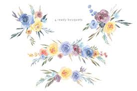 Über 7 millionen englischsprachige bücher. Watercolor Blue Yellow Flowers Bouquets Png By Watercolorflowers Thehungryjpeg Com