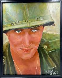 War Is Hell” (2024) by Noel Hatfield // Featured in the "Faces In The  Crowd" FolkArtwork exhibit -- available for purchase Oil paint