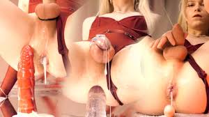 Femboy in red sexy bodysuit CUMpilation! Cum from anal, fisting and feet