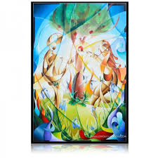 Adam and eve in the garden of eden. Adam Eve Colorful And Contemporary Figurative Painting