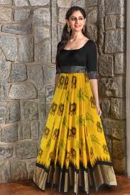 Black And Yellow Suit Design Pochampally Ikkat Black And Yellow Color Lehenga Pochampallysarees Long Gown Dress Long Dress Design Designer Anarkali Dresses