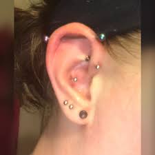 Industrial Piercing Conch Forward Helix And 3 Lobe With 10g Stretched Ear Lobe Ear Jewelry Industrial Piercing Forward Helix