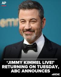 The network suspended the show indefinitely last week following comments  Kimmel made about the assassination of conservative political activist  Charlie Kirk.  https://www.wcnc.com/article/news/nation-world/jimmy-kimmel-returning-tuesday-after-suspension  ...