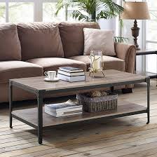 What are the shipping options for rustic coffee tables? Angle Iron Rustic Wood Coffee Table In Driftwood Walker Edison C46aictag