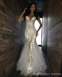 Luxury Bling Sparkle Prom Dresses Mermaid White Deep Sparkle Prom Dress Evening Dresses Prom Prom Dresses Long