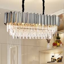 Gray Linear Pendant Lighting Modern Crystal Stainless Steel Hanging Lamp Over Kitchen Island Beautifulhalo Com
