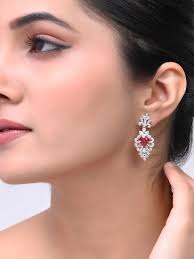 Prong Set Simulated Round Cut 5.60TCW Red Ruby & Sapphire Studded Drop  Earrings