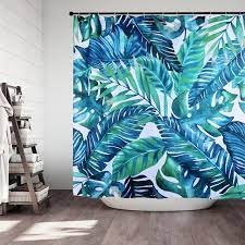 Tropical sea tree coral white navy blue beach shower curtain. Tropical Palm Shower Curtain Tropical Shower Curtains Plastic Shower Curtain Designer Shower Curtains