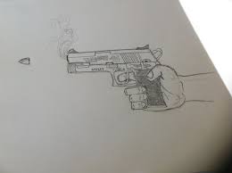 Pistol, gun, handgun, vector illustration. Hand Sketch Holding Gun 1 Aleleipen