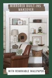 How To Update Mirrored Built Ins With Paint And Peel And Stick Wallpaper Average But Inspired In 2020 Wallpaper Bookcase Peel And Stick Wallpaper Built Ins