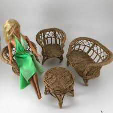 Wicker Doll Furniture Barbie Tropical Table Chairs Live Seat Couch Doll House 12 Inch Doll Size Vintage 60s 70s Super Wicker Doll Furniture Couch And Loveseat