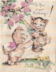 1930s Vintage Birthday Card Cats Swing Vintage Birthday Cards Vintage Birthday Kittens Vintage