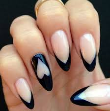 Long Black Almond Shaped Nails 70 Heart Nail Designs Cuded Heart Nails Heart Nail Designs Pointy Nails