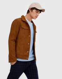 Pull Bear Man New Faux Suede Trucker Jacket Ochre