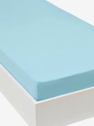 Vous n'aimez pas faire le lit ? Drap Housse Enfant En Jersey Extensible Uni Couleur Bleu Vertbaudet