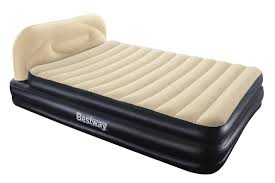 Bestway Airbeds Flocked Cornerstone Quick Inflation Indoor Air Mattress With Built In Pump Headboard And Travel Bag Beige Quee Air Mattress Mattress Bestway