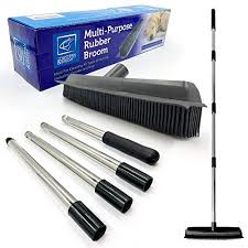 The brush may build up a static charge; Review For Pet Hair Rubber Broom Floor Brush For Carpet Dog Hair Remover Silicone Broom Suitable For All Surface With Built In Squeegee