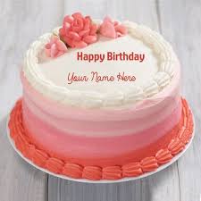Birthday Cake With Name Generator And Photo Download Write Name On Double Layer Cheese Opera Birthday Cake Print Name On Ombre Coral Cake Pink Floral Designe In 2020 Birthday Cake For Wife Birthday Cake Writing Cake Name