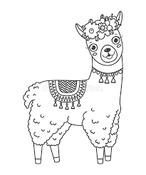 Illustration About Cute Outline Doodle Jumping Lama With Hand Drawn Elements Vector Illustration Col Cute Coloring Pages Unicorn Coloring Pages Coloring Pages