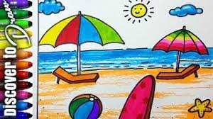 Add wavy line for water, and pail with shovel. How To Draw Beach For Kids Scenery Drawing For Children Draw Sunset At Ocean Discovertodraw Youtube