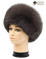 Căciulă din tricot cu blană de raton și vulpe 522. Cf028 Caciula Din Blana De Vulpe Polara Intreaga Pentru Femei