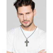 Shaquille O'Neal Men's Simulated Diamond Two Tone Stainless Steel Cross  Pendant, 24" Chain