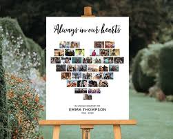 Funeral Picture Collage Poster Always In Our Hearts Welcome Etsy Funeral Posters Heart Photo Collage Celebration Of Life