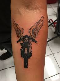 Husband S Motorcycle Tattoo With Aviator Wings Tiny Tattoos For Girls Motorcycle Tattoos Tattoos