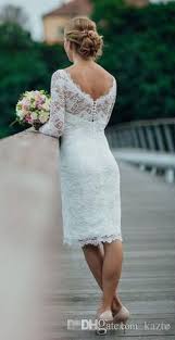 Summer Holiday Short Beach Wedding Dresses Knee Length Simple White Ivory Short Sheath Wedding Dresses Bridal Reception Gowns Bride Wedding Dresses Lace Shoulde Knee Length Wedding Dress Short Lace Wedding Dress