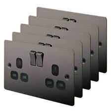 Lap 13a 2 Gang Dp Switched Plug Socket Black Nickel With Black Inserts 5 Pack Plug Socket Black Light Switch Light Switches And Sockets