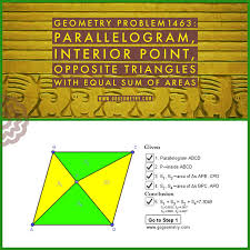 Igs Dynamic Geometry 1463 Parallelogram Interior Point Opposite Triangles With Equal Sum Of Areas Step By Step Illus Geometry Parallelogram Education Math